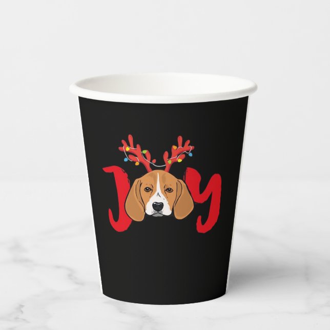 Beagle Dog Xmas Christmas Reindeer Antlers Light E Paper Cups (Front)