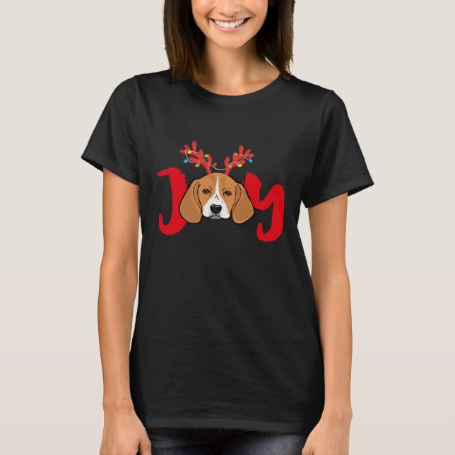 Beagle Dog Xmas Christmas Reindeer Antlers Light E T-Shirt (Front)
