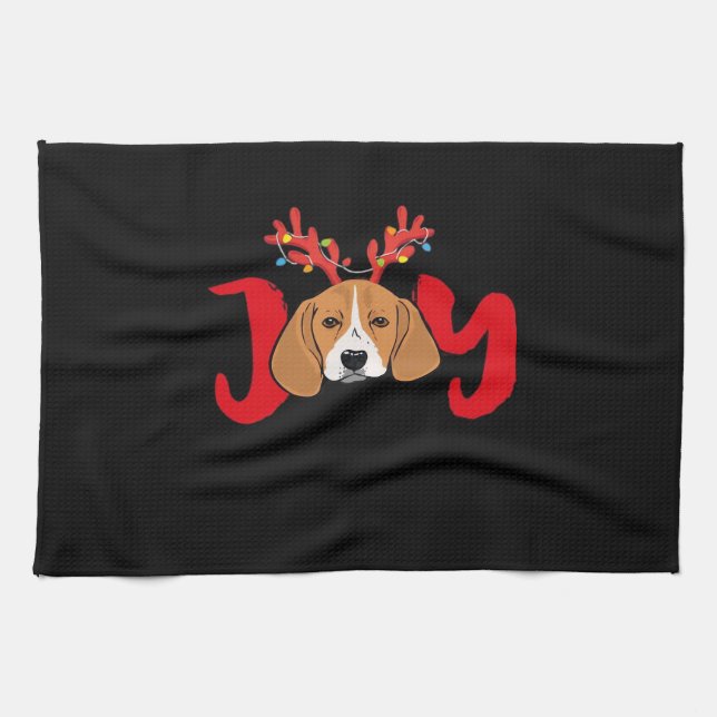 Beagle Dog Xmas Christmas Reindeer Antlers Light E Tea Towel (Horizontal)