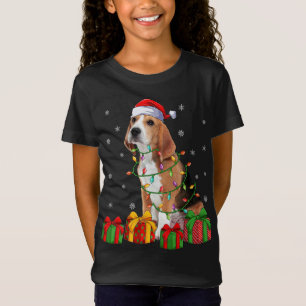 Beagle Dog Xmas Lighting Santa Hat Beagle Christma T-Shirt