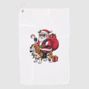 Beagle Dog Xmas Lighting Santa Riding Beagle Chris Golf Towel
