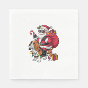 Beagle Dog Xmas Lighting Santa Riding Beagle Chris Napkin