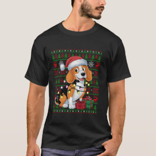 Beagle Dog Xmas Lights Ugly Santa Hat Beagle Chris T-Shirt