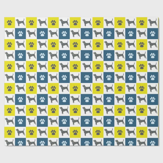 Beagle Dog Yellow & Black Grid Line Wrapping Paper (Seam)