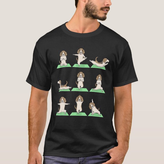 Beagle Dog Yoga Pose Zen Cute Workout Exercise Yog T-Shirt (Front)