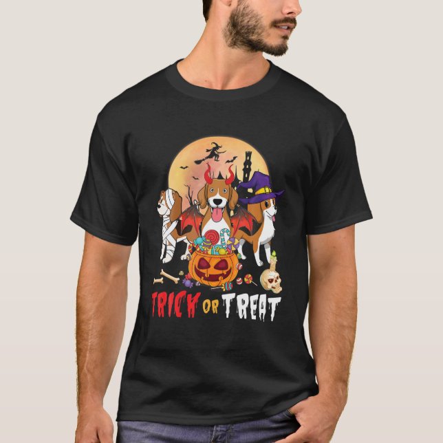 Beagle Dogs Dancing Together Happy Halloween Trick T-Shirt (Front)