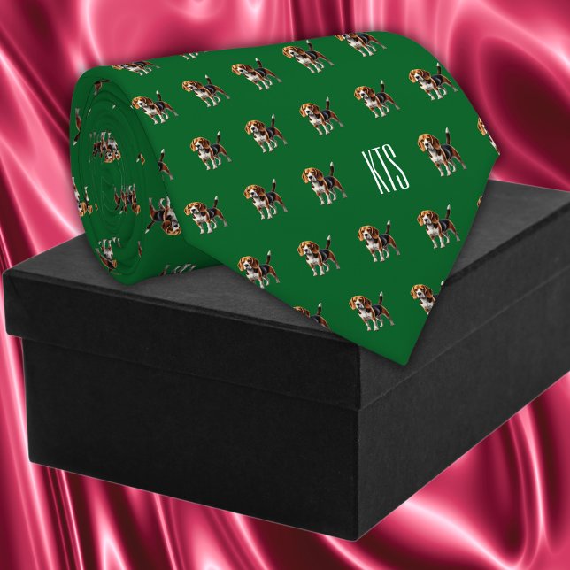 Beagle Dogs Pattern Monogrammed Veterinarian Tie (Beagle Dogs Pattern Monogrammed Veterinarian Neck Tie in green color.)