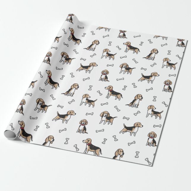 Beagle dogs pattern wrapping paper (Unrolled)