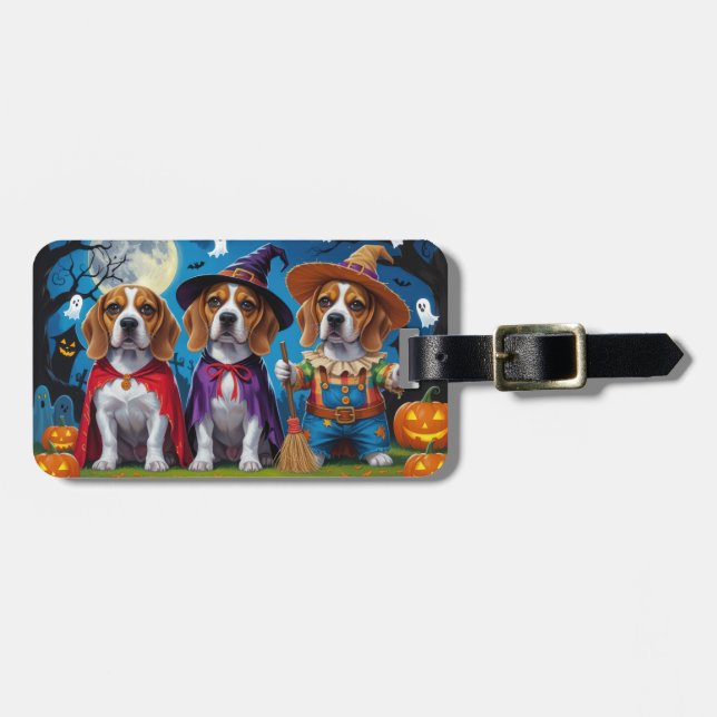 Beagle Dogs Pumpkin Halloween Funny Luggage Tag (Front Horizontal)
