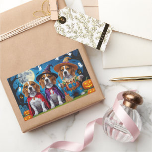 Beagle Dogs Pumpkin Halloween Funny Rectangular Sticker