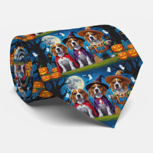 Beagle Dogs Pumpkin Halloween Funny Tie