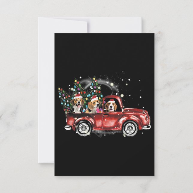 Beagle Dogs Ride Red Truck Christmas Gifts RSVP Card (Front)