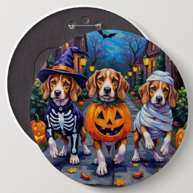 Beagle Dogs Trick-or-Treating in Halloween Costume 6 Cm Round Badge (Front & Back)