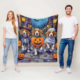Beagle Dogs Trick-or-Treating in Halloween Costume Fleece Blanket