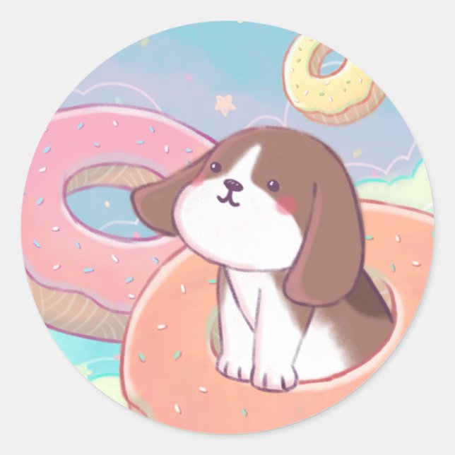 Beagle & Donuts Classic Round Sticker (Front)