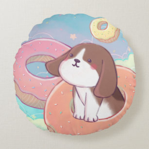Beagle & Donuts Round Cushion