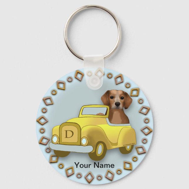 Beagle Driving Car  Key Ring (Front)