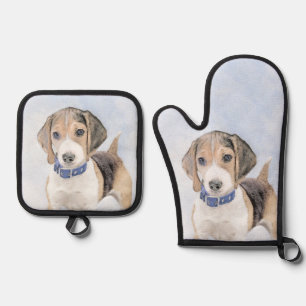 Beagle English Painting Tri Tricolor Cute Dog Art Oven Mitt & Pot Holder Set