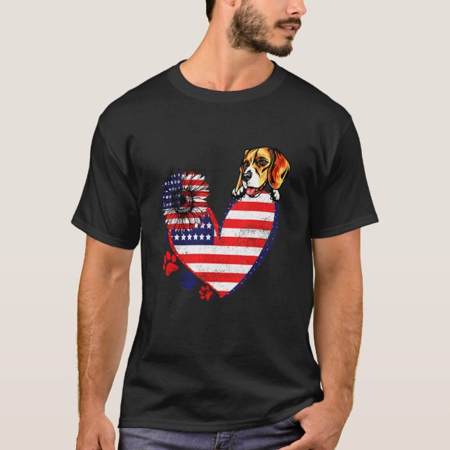 Beagle Flag Sunflower Dog T-Shirt (Front)