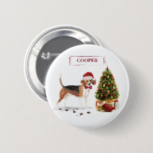 Beagle Funny Christmas Dog with Tree 6 Cm Round Badge