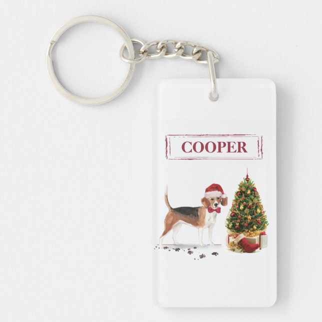 Beagle Funny Christmas Dog with Tree Key Ring (Front)