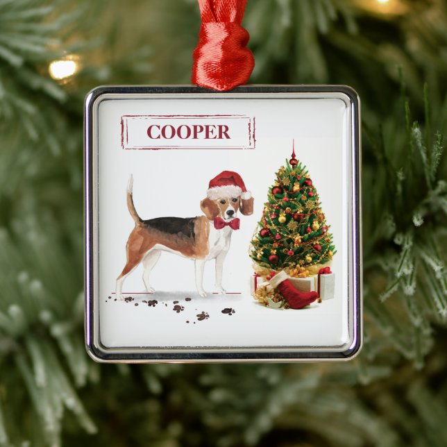 Beagle Funny Christmas Dog with Tree Metal Tree Decoration (Tree)