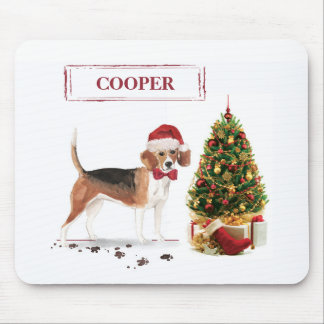 Beagle Funny Christmas Dog with Tree Mouse Mat