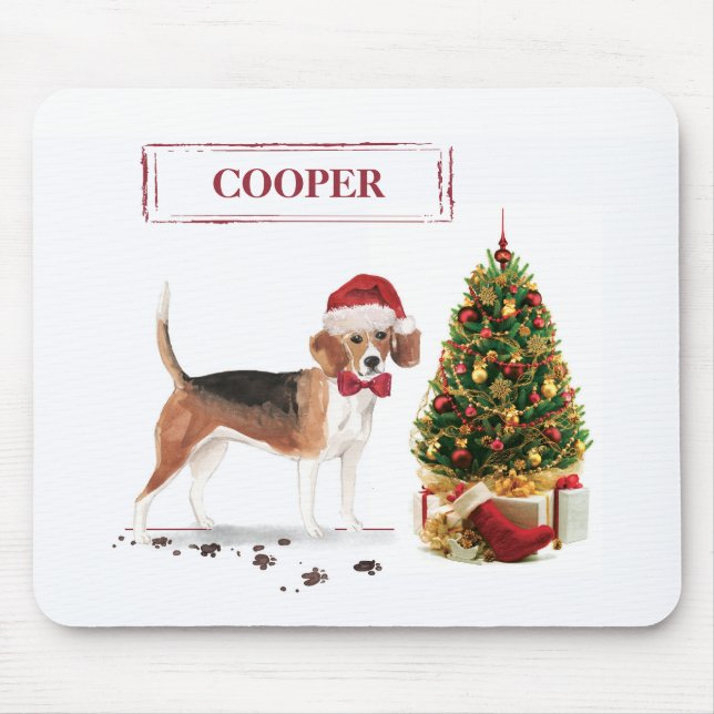 Beagle Funny Christmas Dog with Tree Mouse Mat (Front)