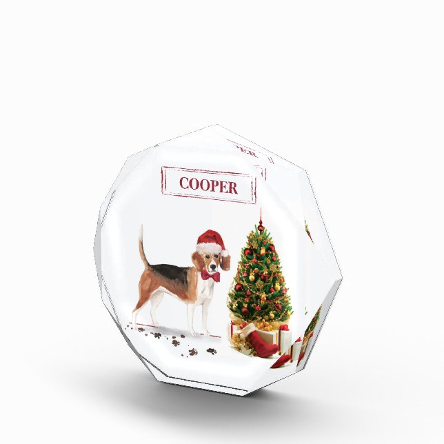 Beagle Funny Christmas Dog with Tree Photo Block (Right)