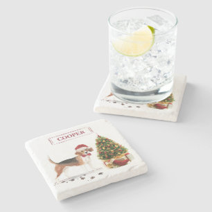Beagle Funny Christmas Dog with Tree Stone Coaster