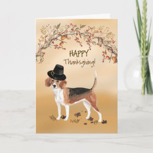 Beagle Funny Pilgrim Hat Thanksgiving Card