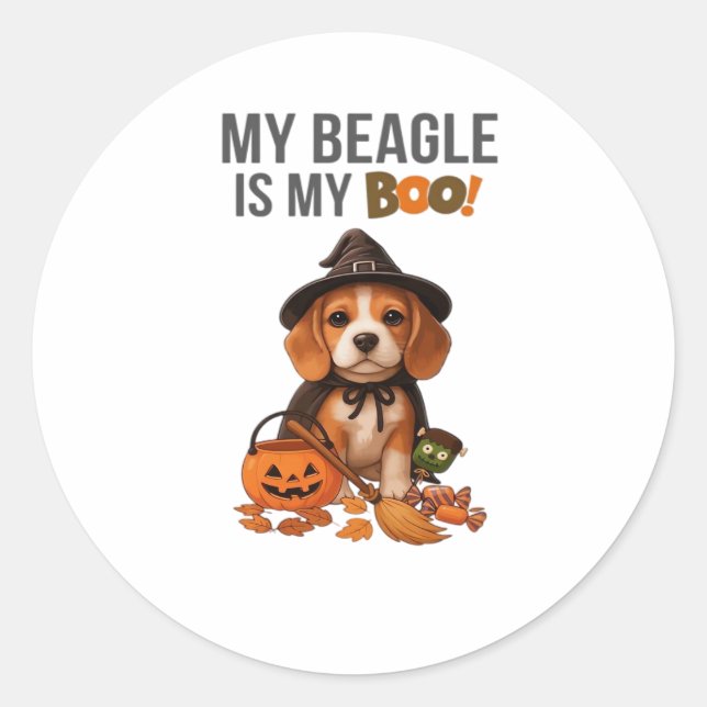 Beagle Halloween Costume  My Beagle is My Boo Dog  Classic Round Sticker (Front)