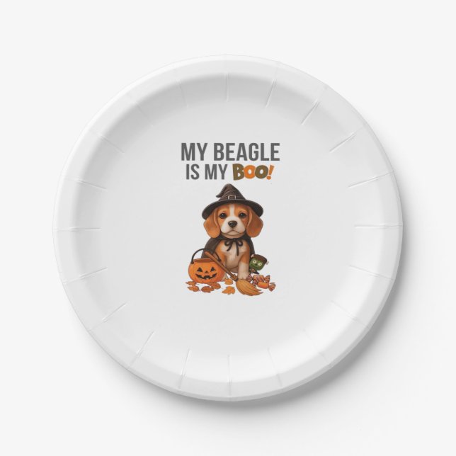 Beagle Halloween Costume  My Beagle is My Boo Dog  Paper Plate (Front)