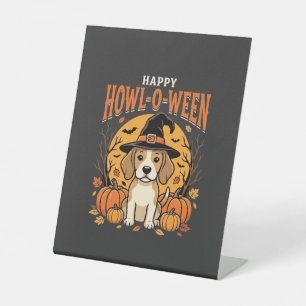Beagle Halloween Howl-O-Ween Dog Pumpkin Design_1 Pedestal Sign