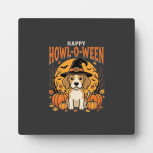 Beagle Halloween Howl-O-Ween Dog Pumpkin Design_1 Plaque