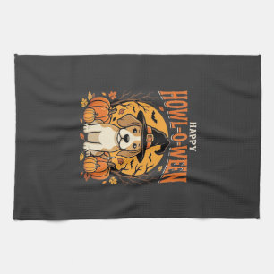 Beagle Halloween Howl-O-Ween Dog Pumpkin Design_1 Tea Towel
