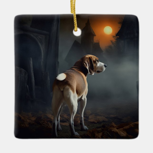 Beagle Halloween Scary  Ceramic Ornament (Front)