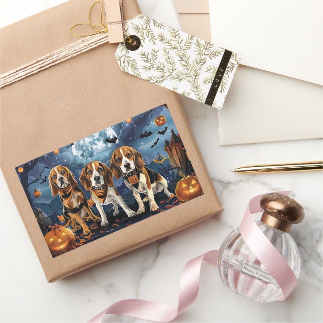 Beagle Halloween Spooky Rectangular Sticker (Gifting)