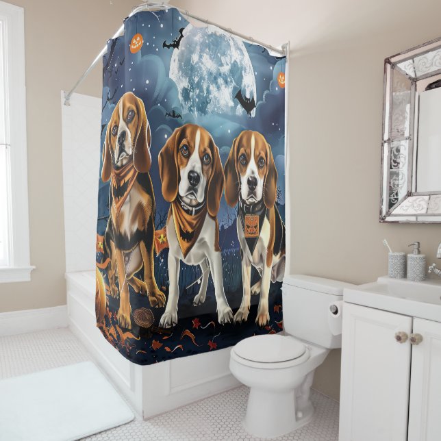 Beagle Halloween Spooky Shower Curtain (In Situ)