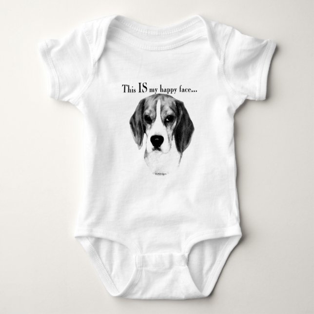 Beagle Happy Face; Happy Beagle; Grumpy Beagle Baby Bodysuit (Front)