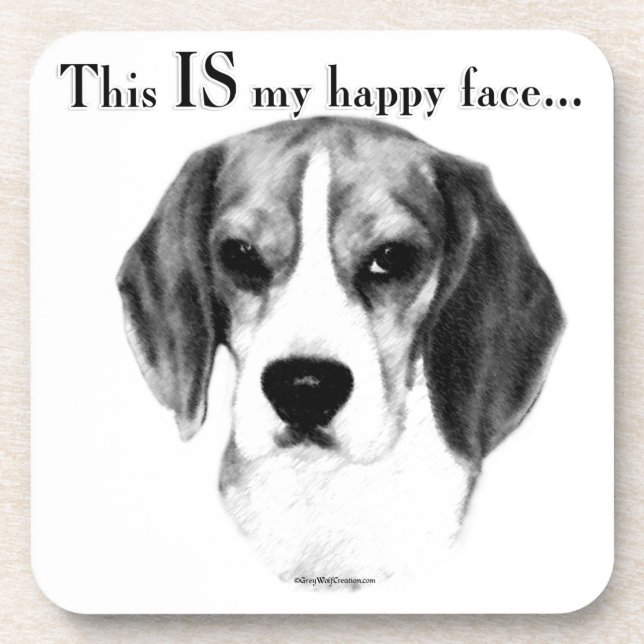 Beagle Happy Face; Happy Beagle; Grumpy Beagle Coaster (Front)