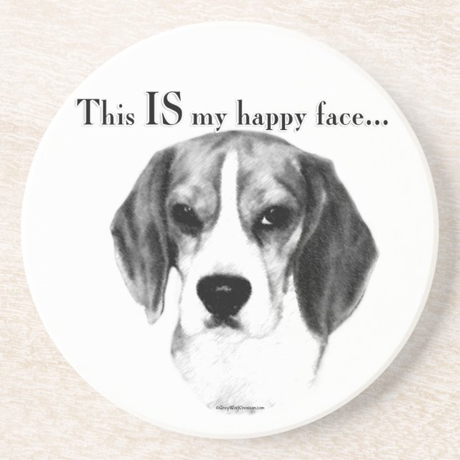 Beagle Happy Face; Happy Beagle; Grumpy Beagle Coaster (Front)