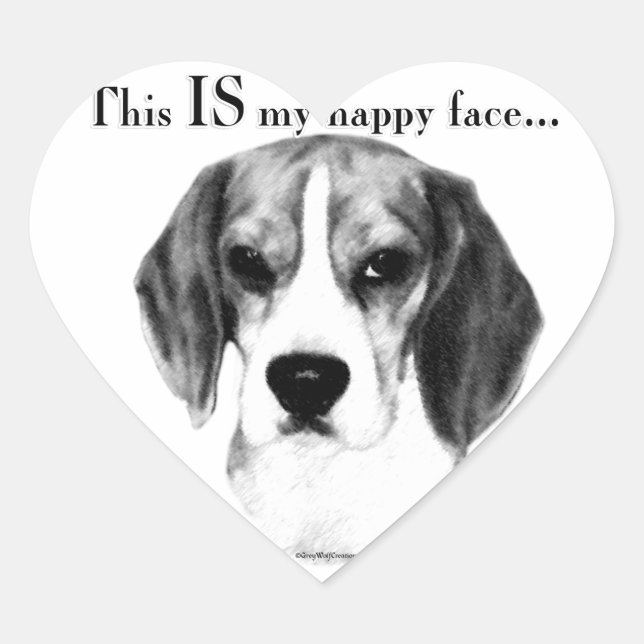 Beagle Happy Face; Happy Beagle; Grumpy Beagle Heart Sticker (Front)