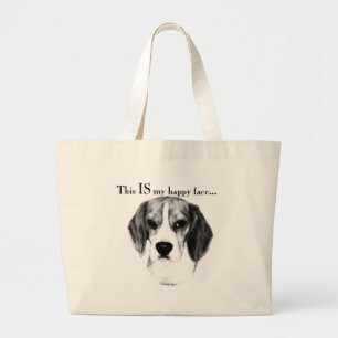 Beagle Happy Face; Happy Beagle; Grumpy Beagle Large Tote Bag