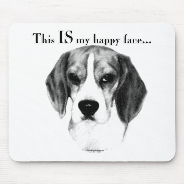 Beagle Happy Face; Happy Beagle; Grumpy Beagle Mouse Mat (Front)