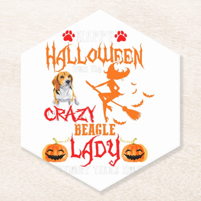Beagle Happy Halloween Crazy Beagle Lady Paper Coaster (Front)