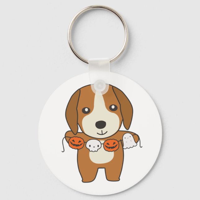 Beagle Happy Halloween Dog Costume Keychain (Front)