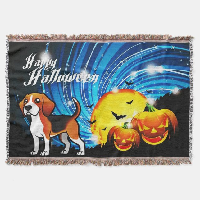 Beagle Happy Halloween Throw Blanket (Front)