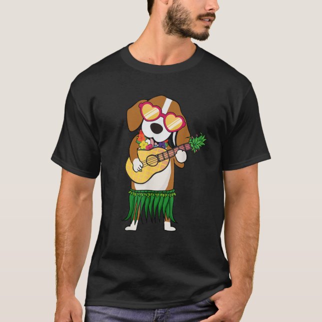 Beagle Hawaiian Costume Playing Ukulele Summer Gif T-Shirt (Front)