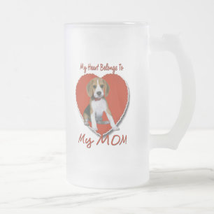Beagle Heart Belongs To MOM Frosted Glass Beer Mug